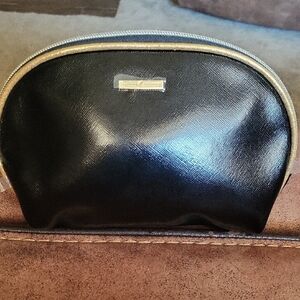 Juicy Couture Black Vegan Leather MakeUp Pouch, Gold Trim.